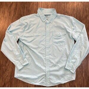 Huk Performance Button Up Shirt Mens L Blue Long Sleeve Fishing Vented